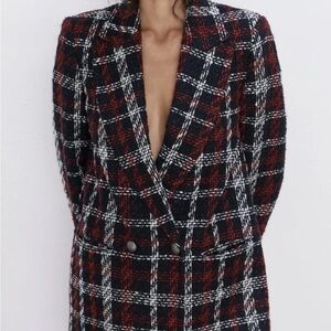 Zara Black and Red Checkered Blazer